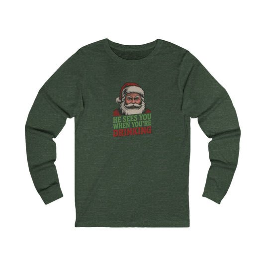 He Sees You When You're Drinking — Judgmental Santa Retro Long Sleeve (Dark)