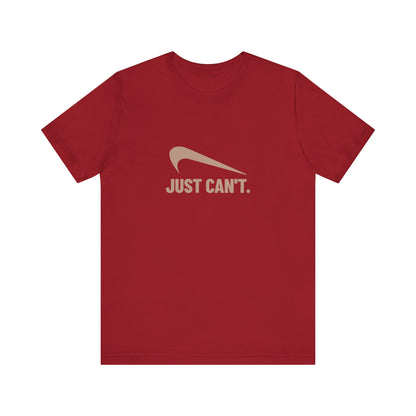 Just Can’t Athletic Parody — Retro Workout Tee (Dark)