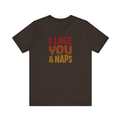 I Like You & Naps (Warm Gradient) — Retro Loungewear Tee (Dark)