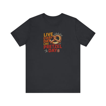 Live Every Day Like Pretzel Day — Stanley Hudson Retro Tee (Dark)