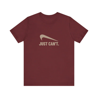 Just Can’t Athletic Parody — Retro Workout Tee (Dark)