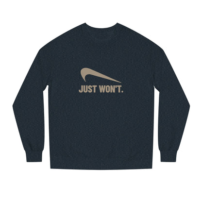 Just Won’t Athletic Parody — Retro Workout Sweatshirt (Dark)