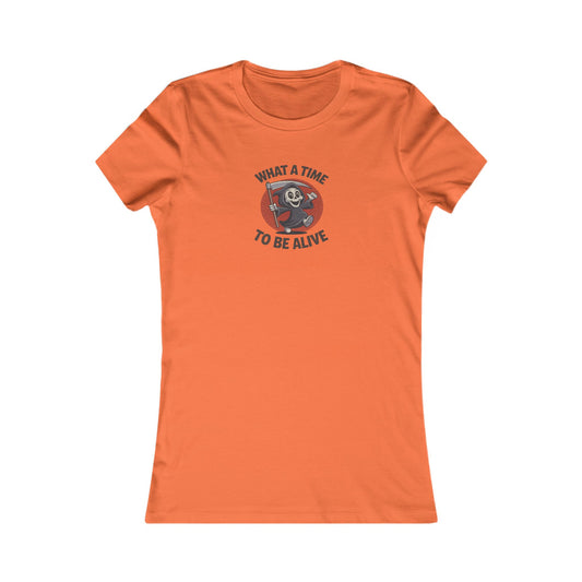 What a Time to Be Alive (Cute) — Lil Reaper Retro Women's Tee (Light)