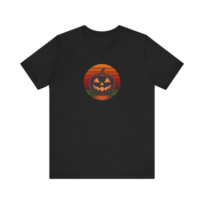 Retro Jack: Bold Grin — Halloween Sunset Tee (Dark)