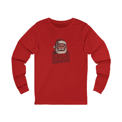 He Sees You When You're Drinking — Judgmental Santa Long Sleeve (Light)