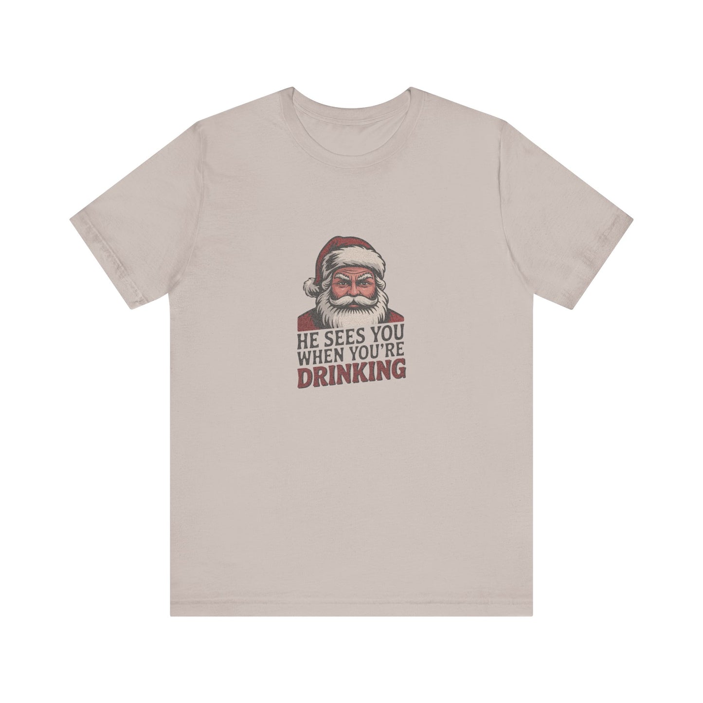 He Sees You When You're Drinking — Judgmental Santa Retro Tee (Light)