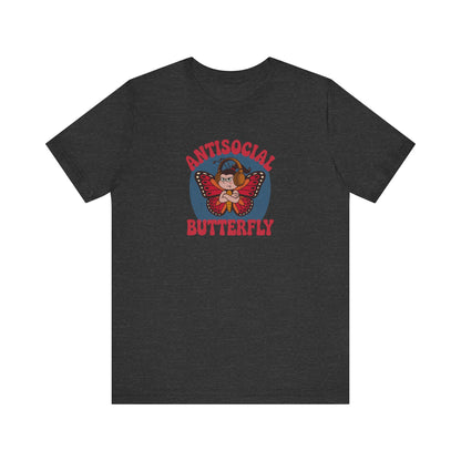 Antisocial Butterfly (Female) — Retro Workout Tee (Dark)