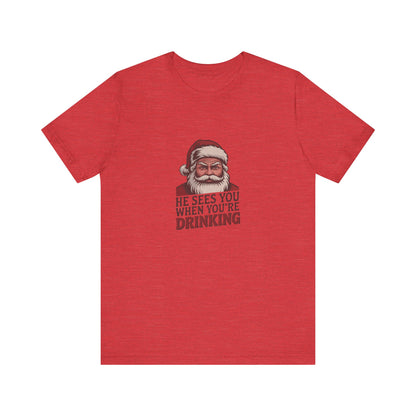 He Sees You When You're Drinking — Judgmental Santa Retro Tee (Light)