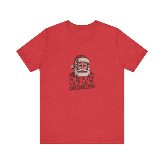 He Sees You When You're Drinking — Judgmental Santa Retro Tee (Light)