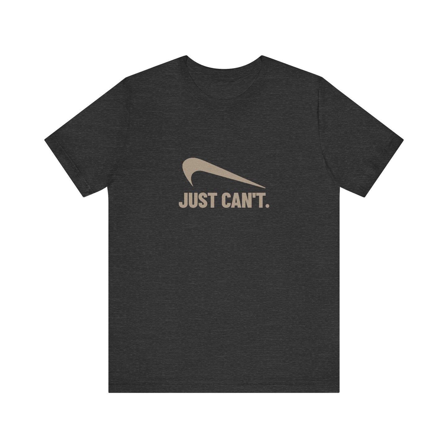 Just Can’t Athletic Parody — Retro Workout Tee (Dark)