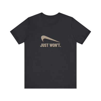 Just Won’t Athletic Parody — Retro Workout Tee (Dark)