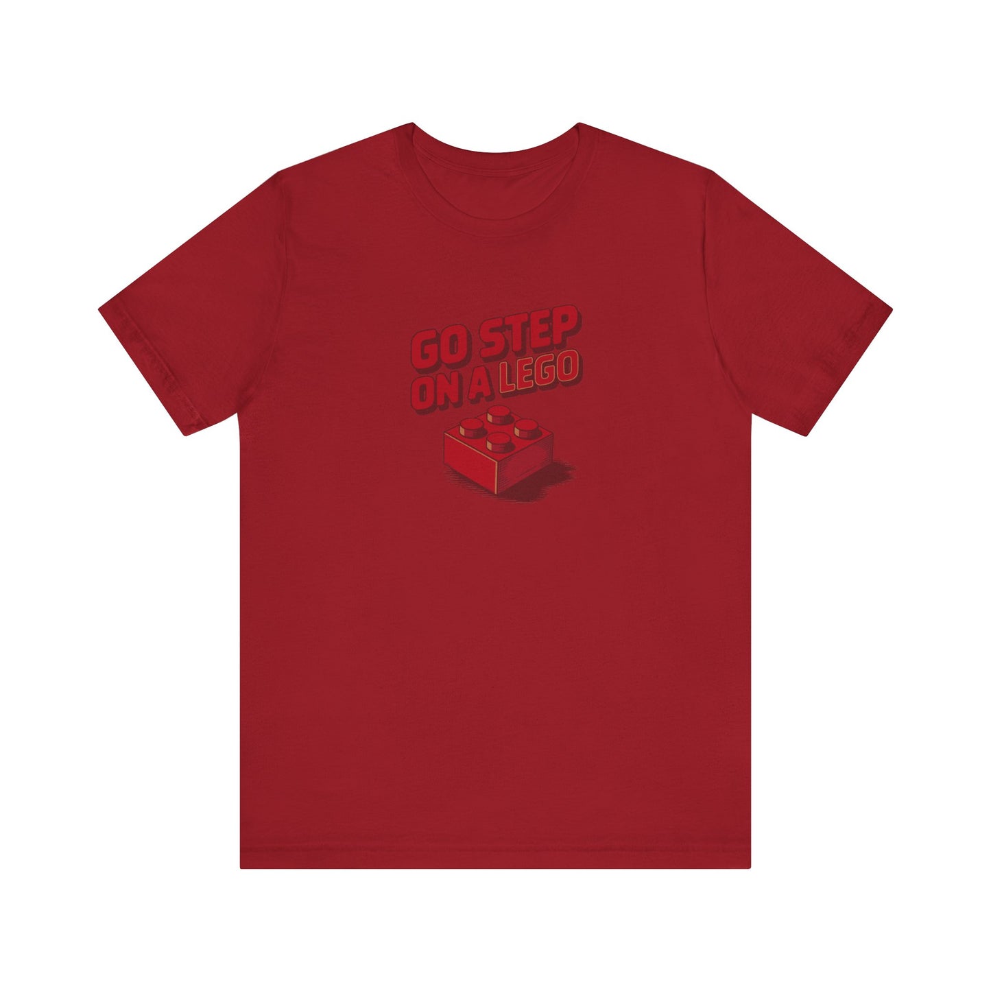 Go Step on a LEGO — Red Plastic Brick Retro Tee (Dark)