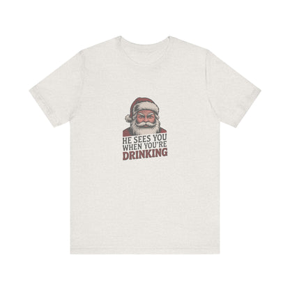 He Sees You When You're Drinking — Judgmental Santa Retro Tee (Light)