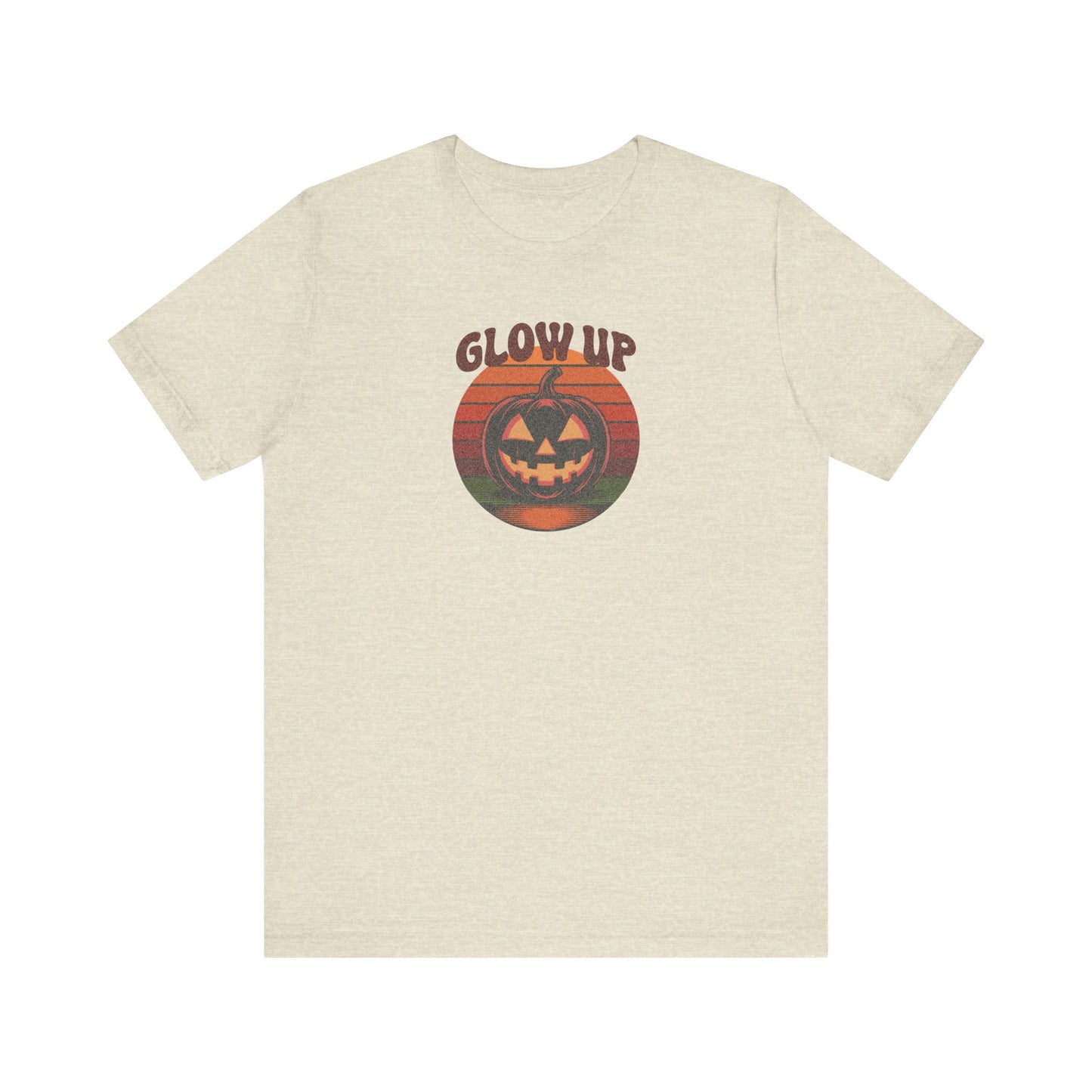 Halloween Glow Up Pumpkin — Retro Autumn Sunset Tee (Light)