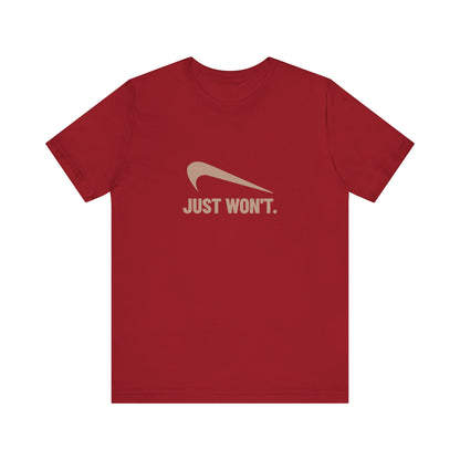 Just Won’t Athletic Parody — Retro Workout Tee (Dark)