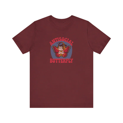 Antisocial Butterfly (Female) — Retro Workout Tee (Dark)
