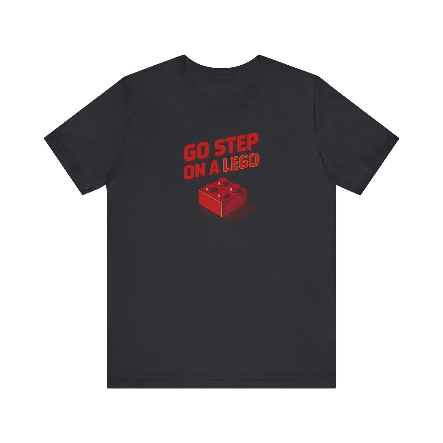 Go Step on a LEGO — Red Plastic Brick Retro Tee (Dark)