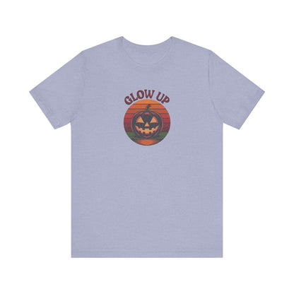 Halloween Glow Up Pumpkin — Retro Autumn Sunset Tee (Light)
