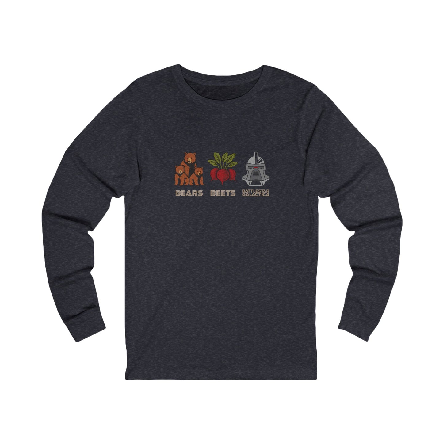 Bears, Beets, Battlestar (Captions) — Retro Long Sleeve (Dark)