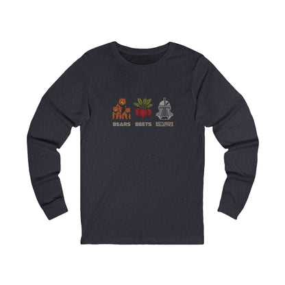 Bears, Beets, Battlestar (Captions) — Retro Long Sleeve (Dark)