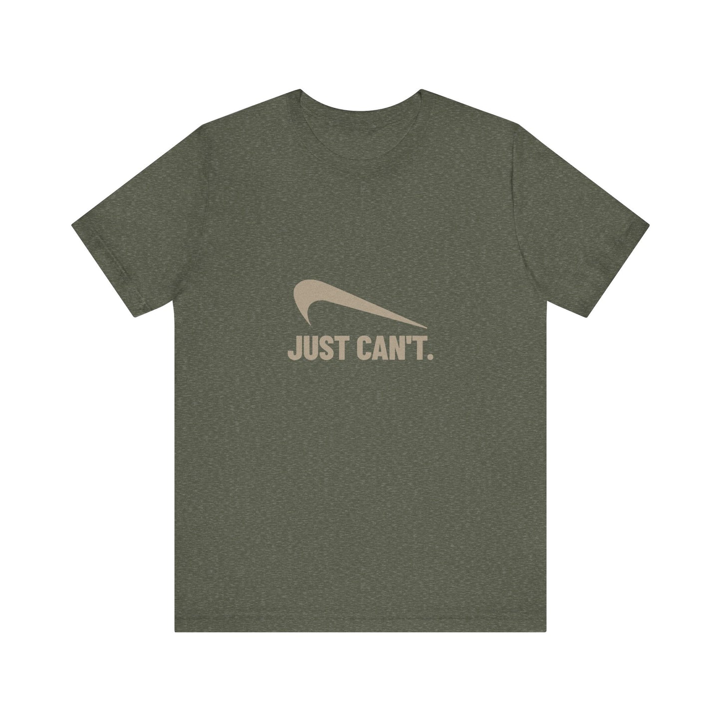Just Can’t Athletic Parody — Retro Workout Tee (Dark)