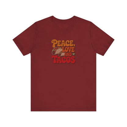 Peace, Love, and Tacos — Retro Foodie Tee (Dark)