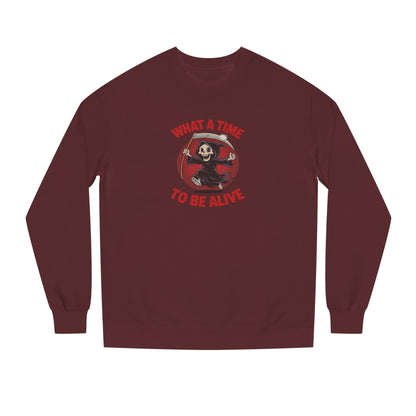 What a Time to Be Alive — Not-So-Grim Reaper Retro Sweatshirt (Dark)