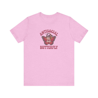 Antisocial Butterfly (Female) — Retro Workout Tee (Light)