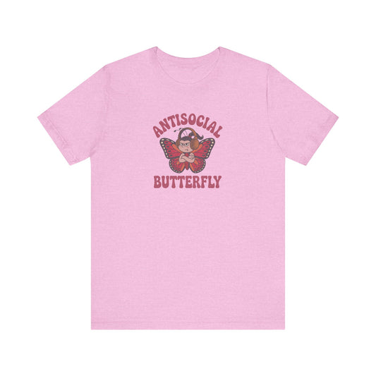 Antisocial Butterfly (Female) — Retro Workout Tee (Light)