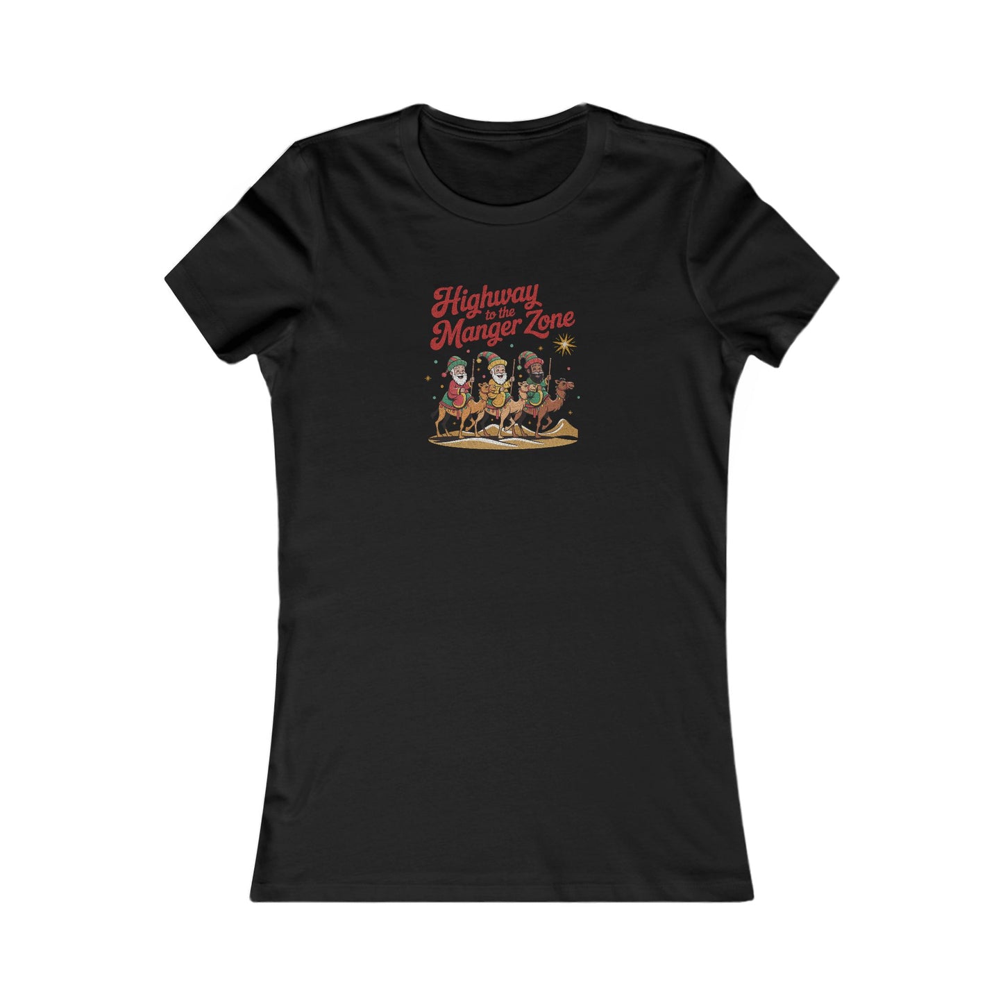 Highway to the Manger Zone — Top Gun Christmas Retro Women's Tee (Dark)