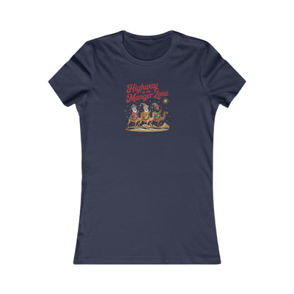 Highway to the Manger Zone — Top Gun Christmas Retro Women's Tee (Dark)