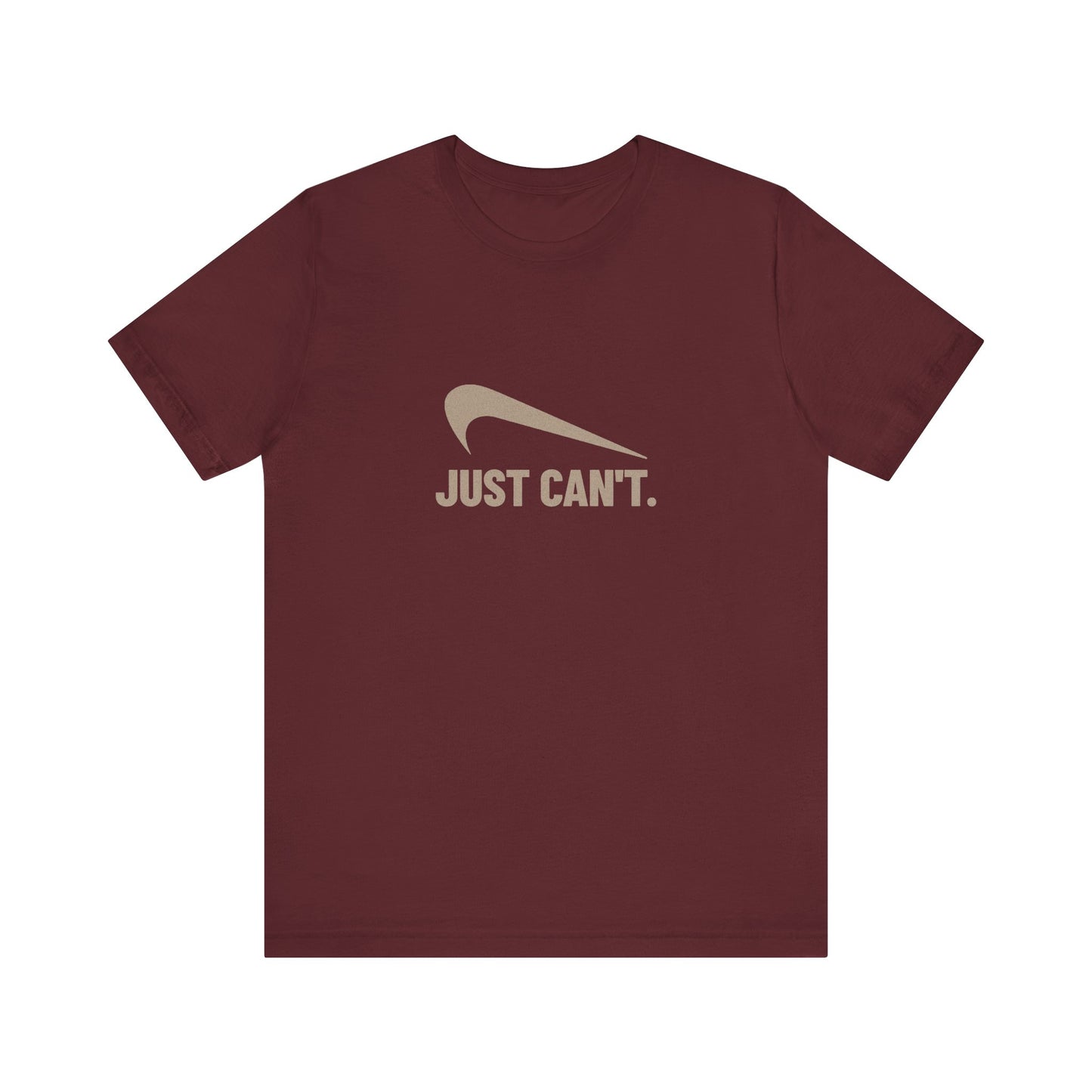 Just Can’t Athletic Parody — Retro Workout Tee (Dark)
