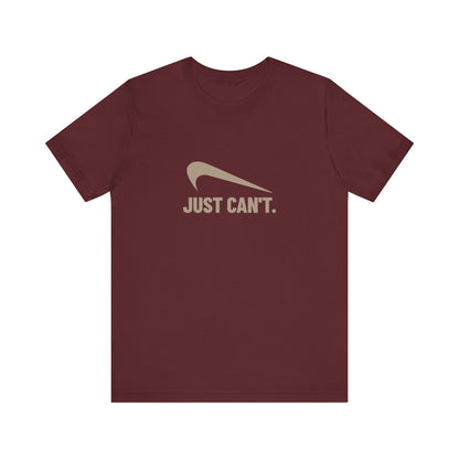 Just Can’t Athletic Parody — Retro Workout Tee (Dark)