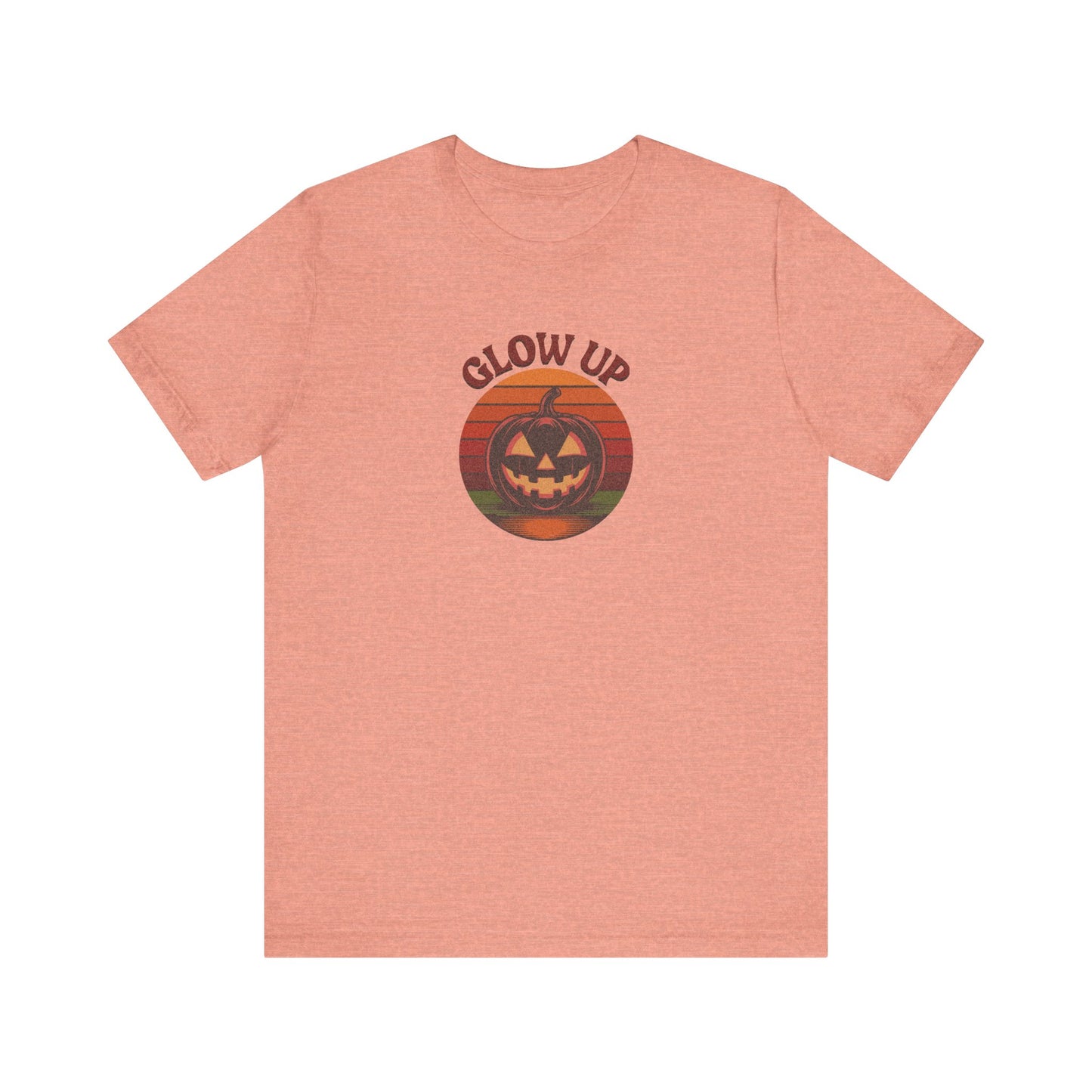 Halloween Glow Up Pumpkin — Retro Autumn Sunset Tee (Light)
