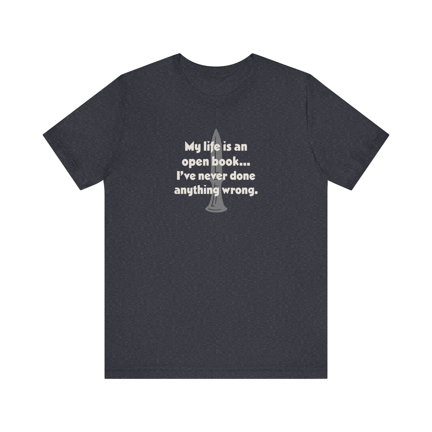 My Life Is an Open Book, I've Never Done Anything Wrong — Clue Retro Tee (Dark)