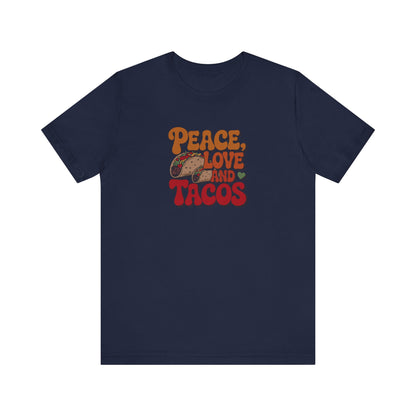 Peace, Love, and Tacos — Retro Foodie Tee (Dark)