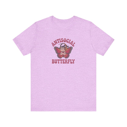Antisocial Butterfly (Female) — Retro Workout Tee (Light)