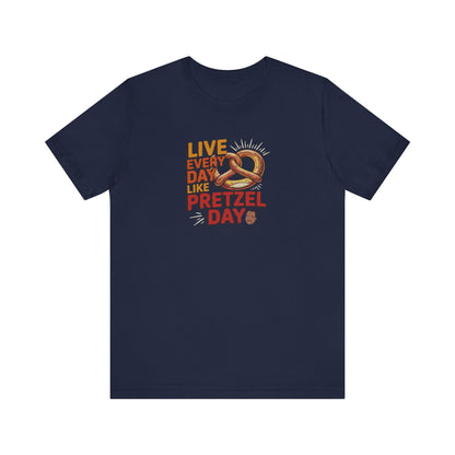 Live Every Day Like Pretzel Day — Stanley Hudson Retro Tee (Dark)