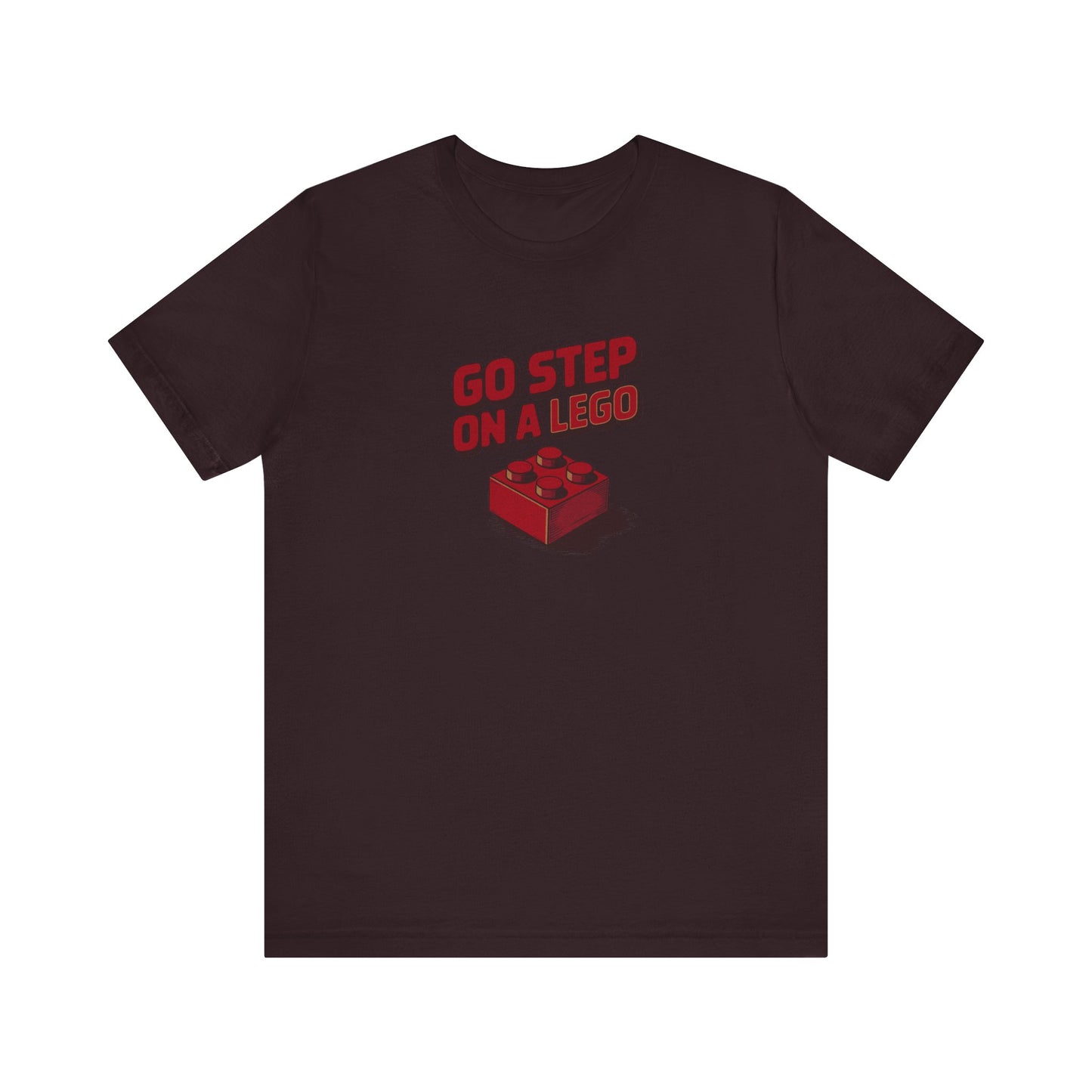 Go Step on a LEGO — Red Plastic Brick Retro Tee (Dark)