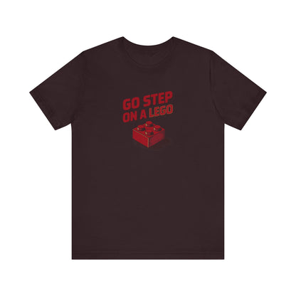 Go Step on a LEGO — Red Plastic Brick Retro Tee (Dark)