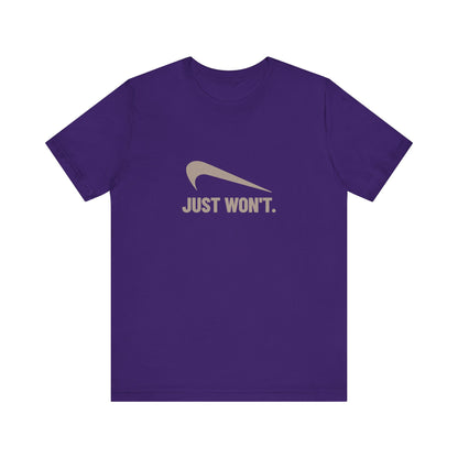 Just Won’t Athletic Parody — Retro Workout Tee (Dark)