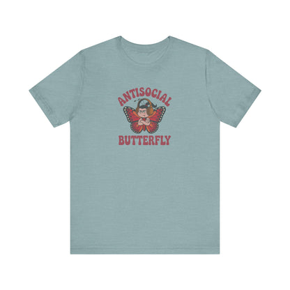 Antisocial Butterfly (Female) — Retro Workout Tee (Light)