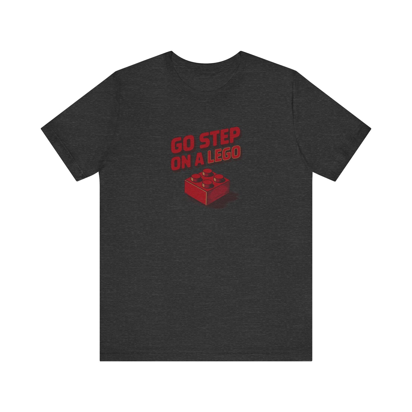 Go Step on a LEGO — Red Plastic Brick Retro Tee (Dark)
