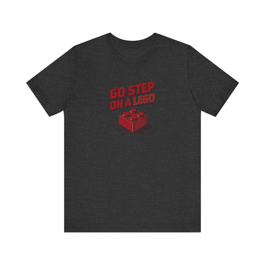 Go Step on a LEGO — Red Plastic Brick Retro Tee (Dark)