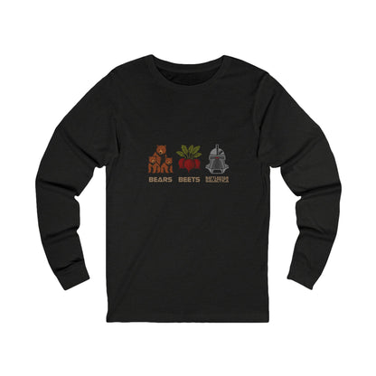 Bears, Beets, Battlestar (Captions) — Retro Long Sleeve (Dark)
