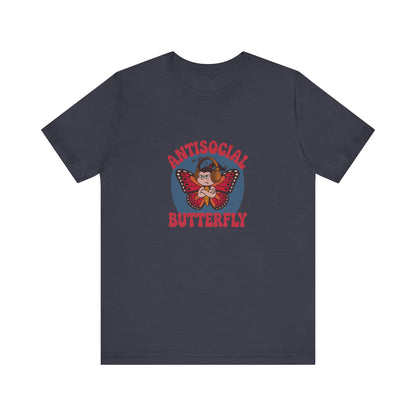 Antisocial Butterfly (Female) — Retro Workout Tee (Dark)