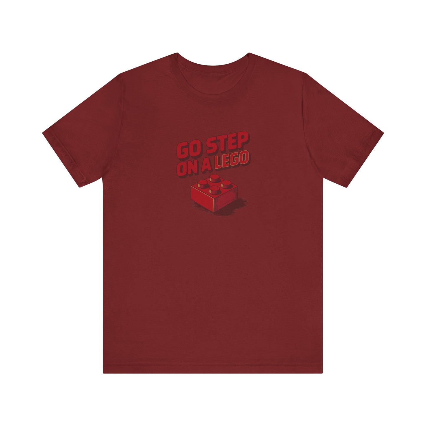 Go Step on a LEGO — Red Plastic Brick Retro Tee (Dark)