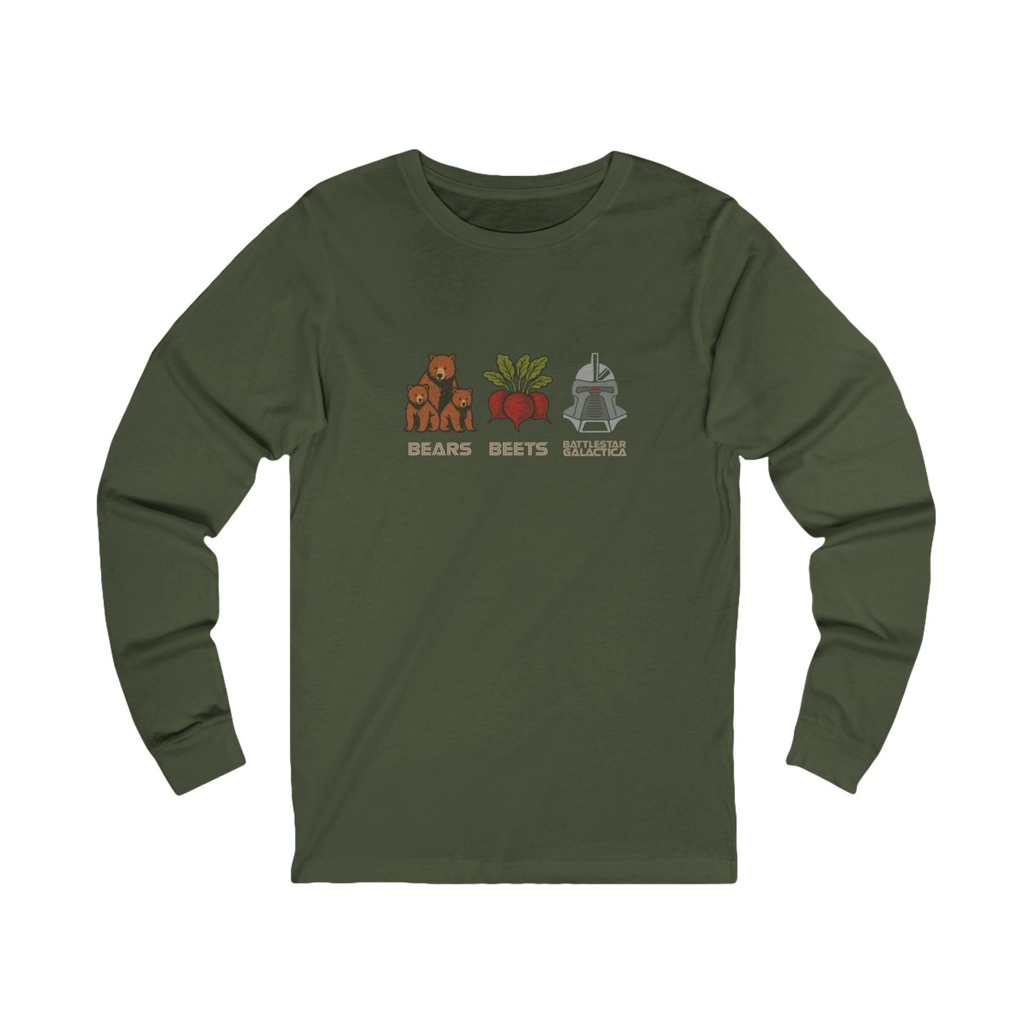 Bears, Beets, Battlestar (Captions) — Retro Long Sleeve (Dark)