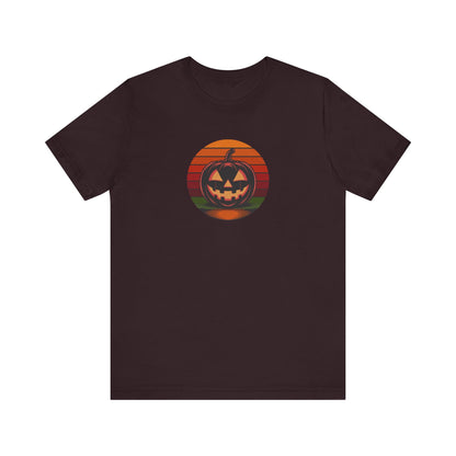 Retro Jack: Bold Grin — Halloween Sunset Tee (Dark)