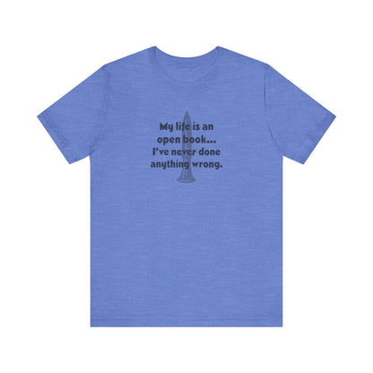 My Life Is an Open Book, I've Never Done Anything Wrong — Clue Retro Tee (Light)